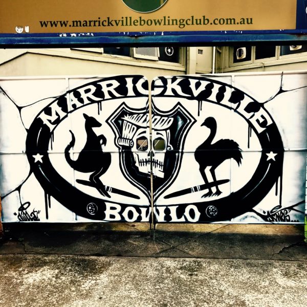 The Marrickville Bowling Club logo outside the club