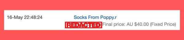 socks listing from poppy on ebay