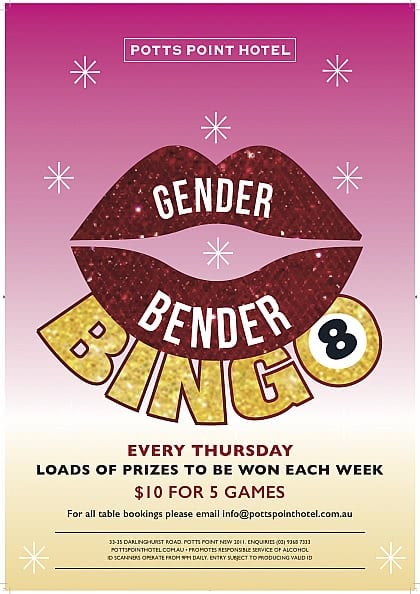 Potts Point Hotel Gender Bender Bingo