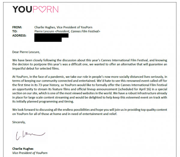 Letter from YouPorn
